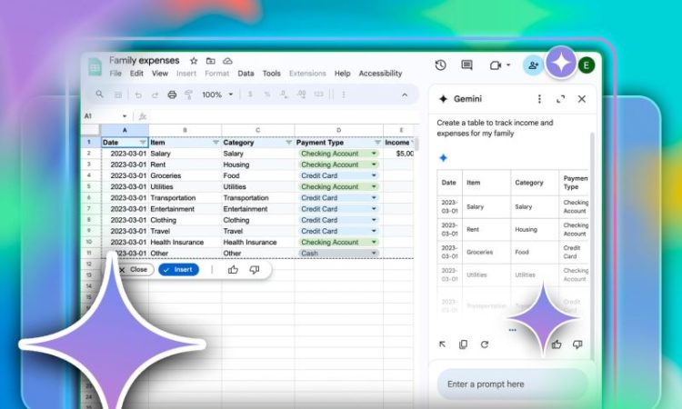 Illustration of Google Sheets with Gemini AI auto-filling empty spreadsheet cells to enhance productivity