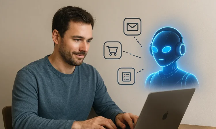 Illustration of email-based AI agents by Hyperwrite streamlining enterprise workflows and communication