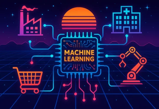 Illustration of machine learning transforming business operations across various industries