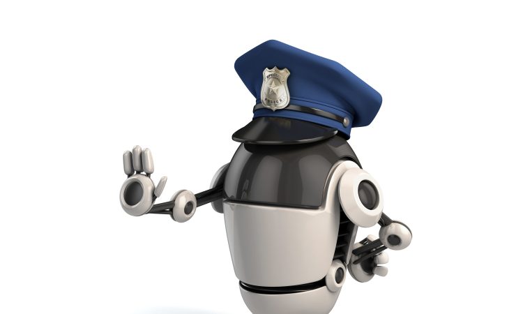 Police officer using AI-powered tool to analyze data with hidden metadata — AI tool deletes evidence in policing