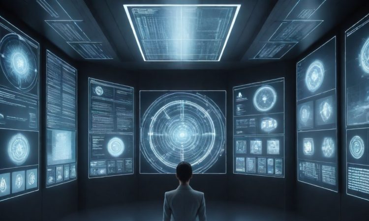 Illustration of AI technology analyzing online content for moderation, representing AI content moderation