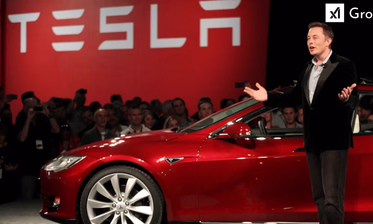 Grok AI interface displayed on Tesla dashboard, showcasing in-car voice assistant integration