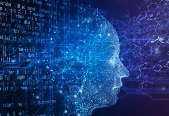 Illustration showing the impact of AI on daily life including smart healthcare, digital payments, customer service chatbots, and real-time navigation