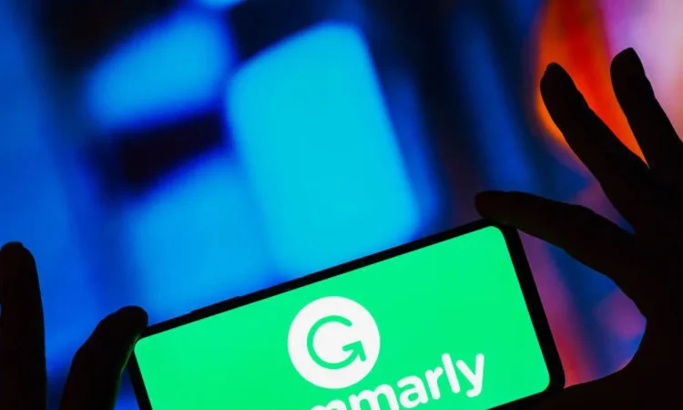 Illustration of Grammarly's AI productivity platform interface enhancing communication with smart writing and collaboration tools