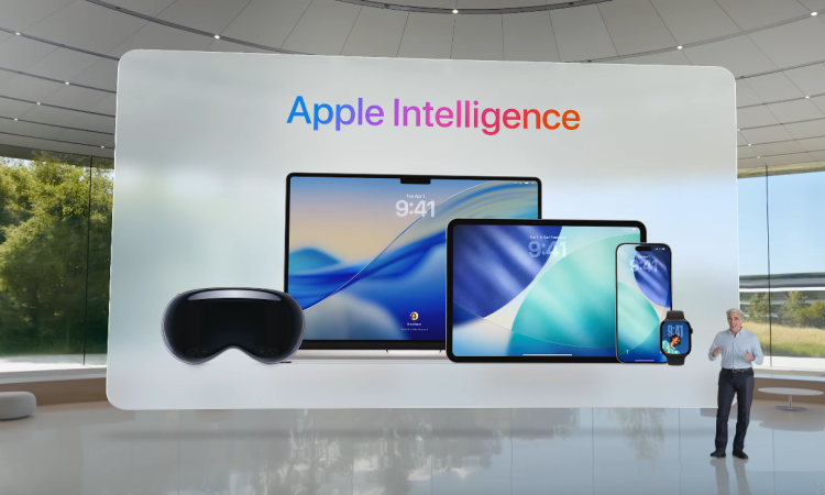 Illustration of Apple Intelligence interface showcasing privacy-focused AI features in iOS 18