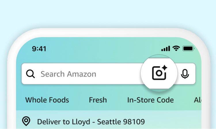 Smartphone using Amazon Lens Live AI shopping tool to identify and match real-world products in real time