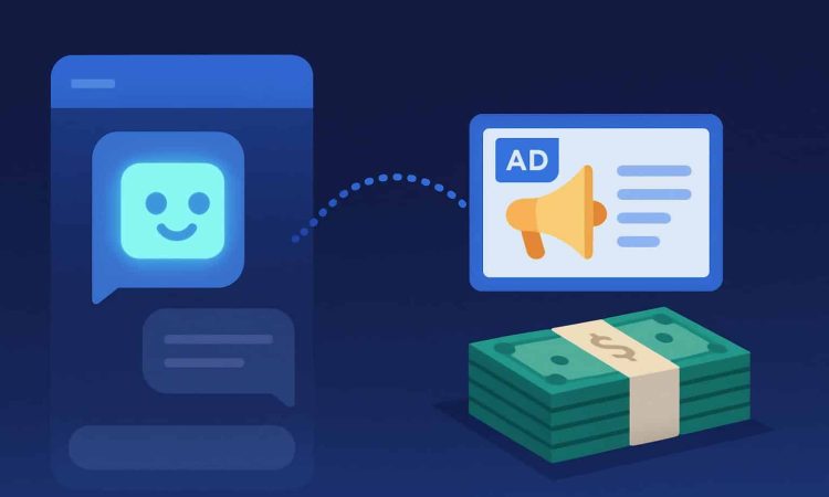 Koah AI app advertising interface showing contextual ads within an AI application