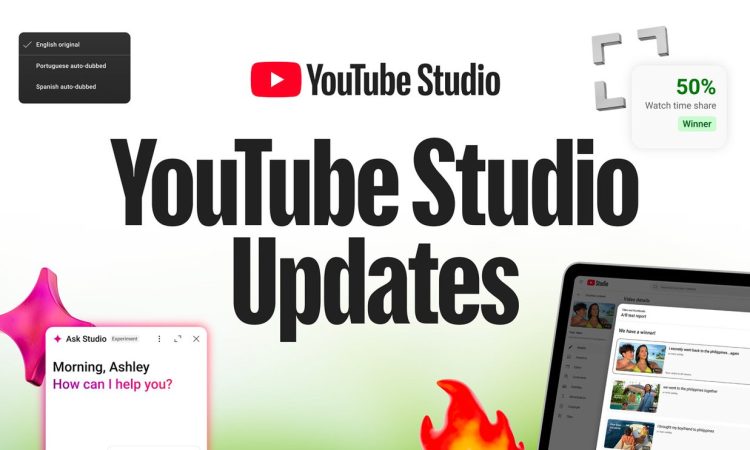 YouTube Studio dashboard showcasing likeness detection, lip-synced dubbing, and creator collaboration features