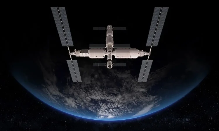 Illustration of space-based data centers orbiting Earth, representing orbital servers and cloud computing technology