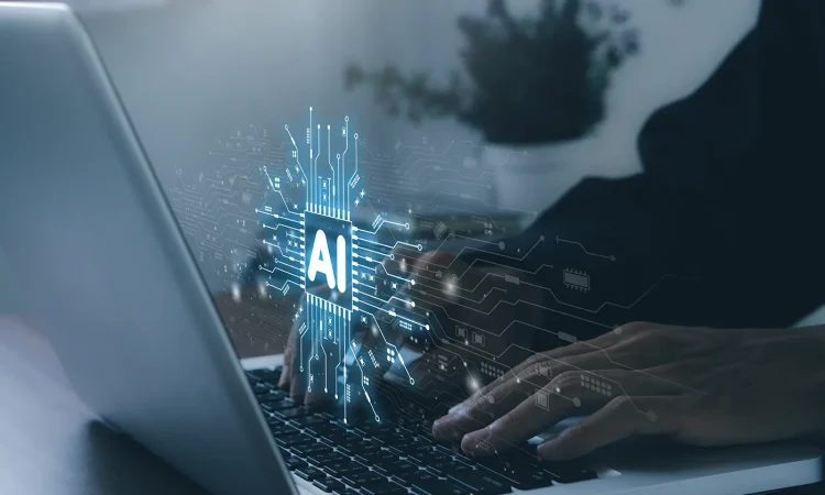 Futuristic chatbot and AI system illustrating generative AI trends in 2025