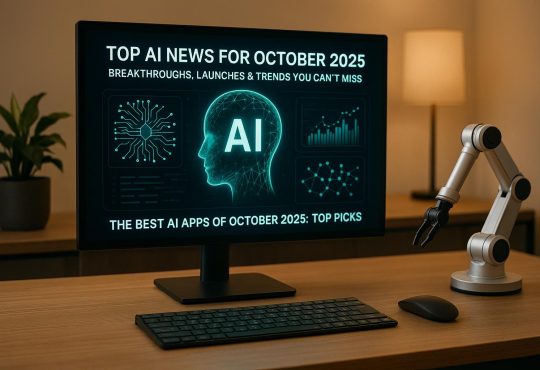 AI breakthroughs 2025 showing futuristic robots, healthcare AI, and generative AI models