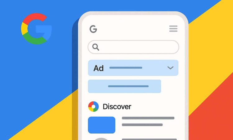 Illustration showing Google Search and Discover AI updates with collapsible ads