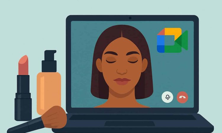 Google Meet AI-powered makeup feature enhancing user appearance during virtual meeting