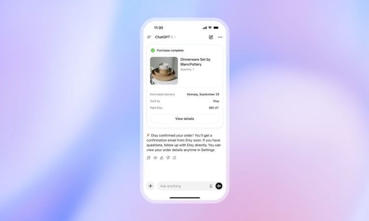 OpenAI AI shopping system in ChatGPT showing Instant Checkout feature