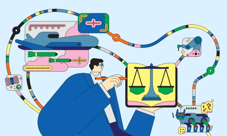 Illustration of ethical AI and regulation shaping global AI debate