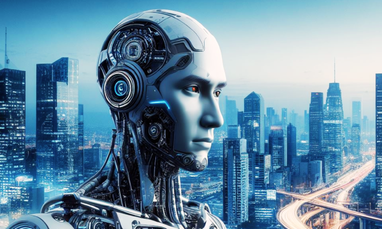 Artificial General Intelligence (AGI) concept showing a global AI network