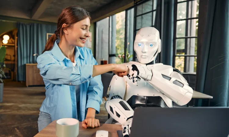 Illustration of the future workforce collaborating with Artificial Intelligence systems