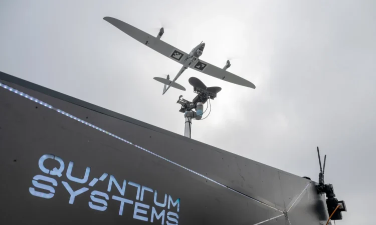Quantum Systems drone in flight showcasing advanced defense technology