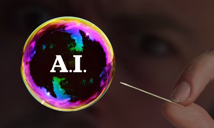 Illustration showing AI technology and the concept of a market bubble
